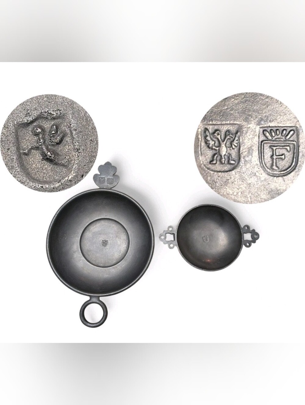 European Pewter Porringer Soup Bowl With Markers Marks